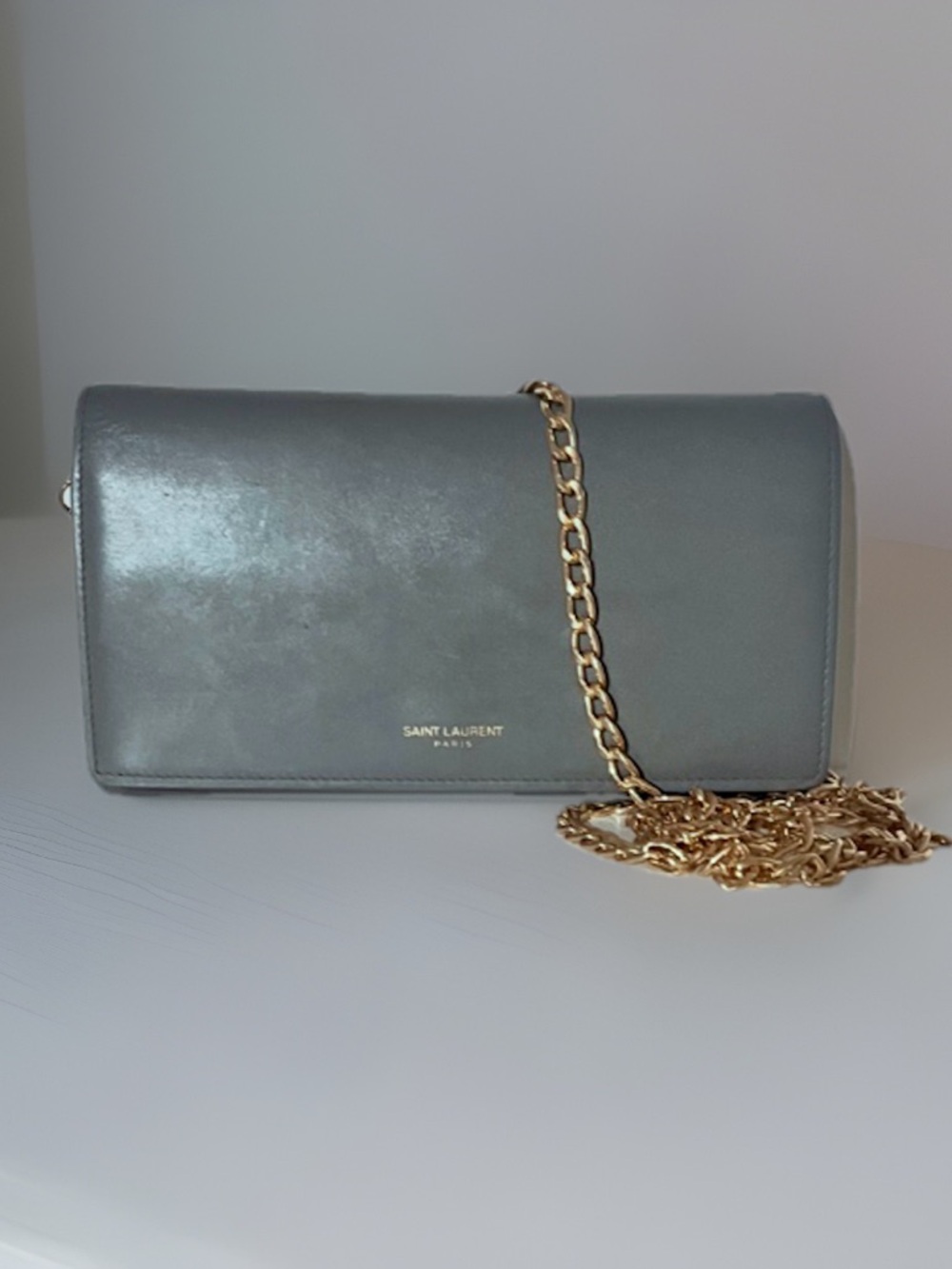 Saint Laurent Gray Leather Wallet on Chain - Picture 2 of 8